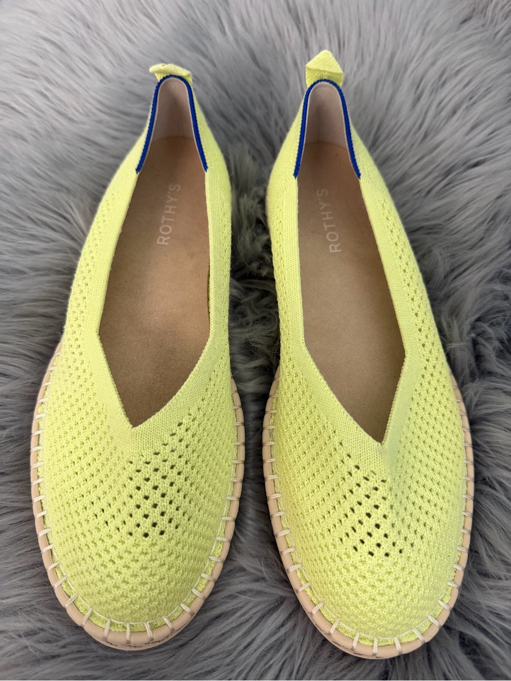 Rothy's Yellow Knit Slip-On Flats with Blue Trim Sz 11 NEW